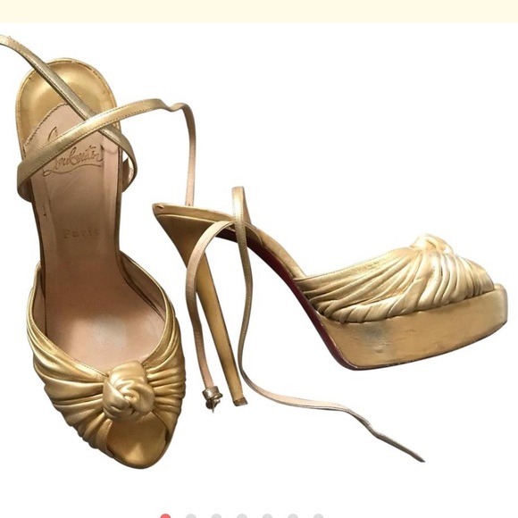 Christian Louboutin Shoes - Authentic Greissimo Louboutin Gold Peep Toe Heels